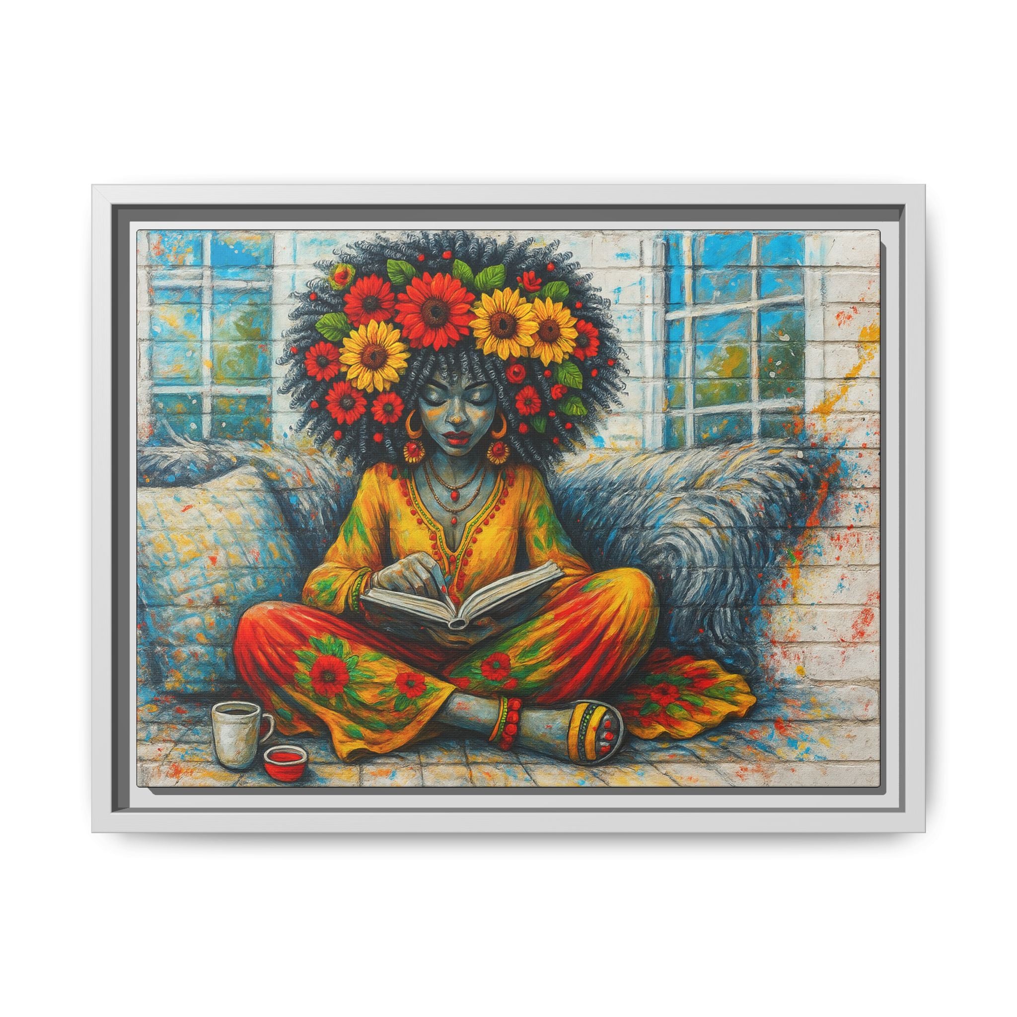 Colorful Flower Reading Girl