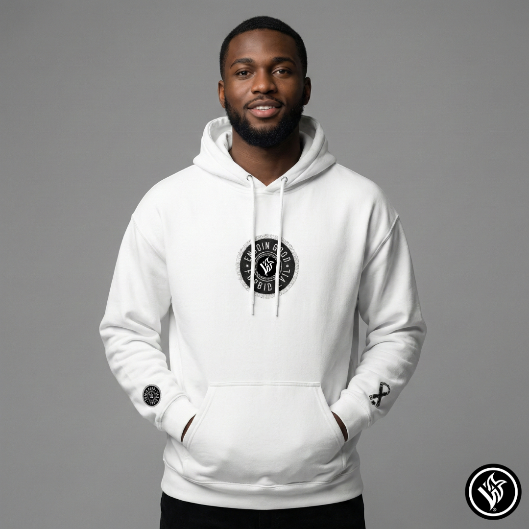 Emblem Enjoin Good X Forbid Evil — White Hoodie