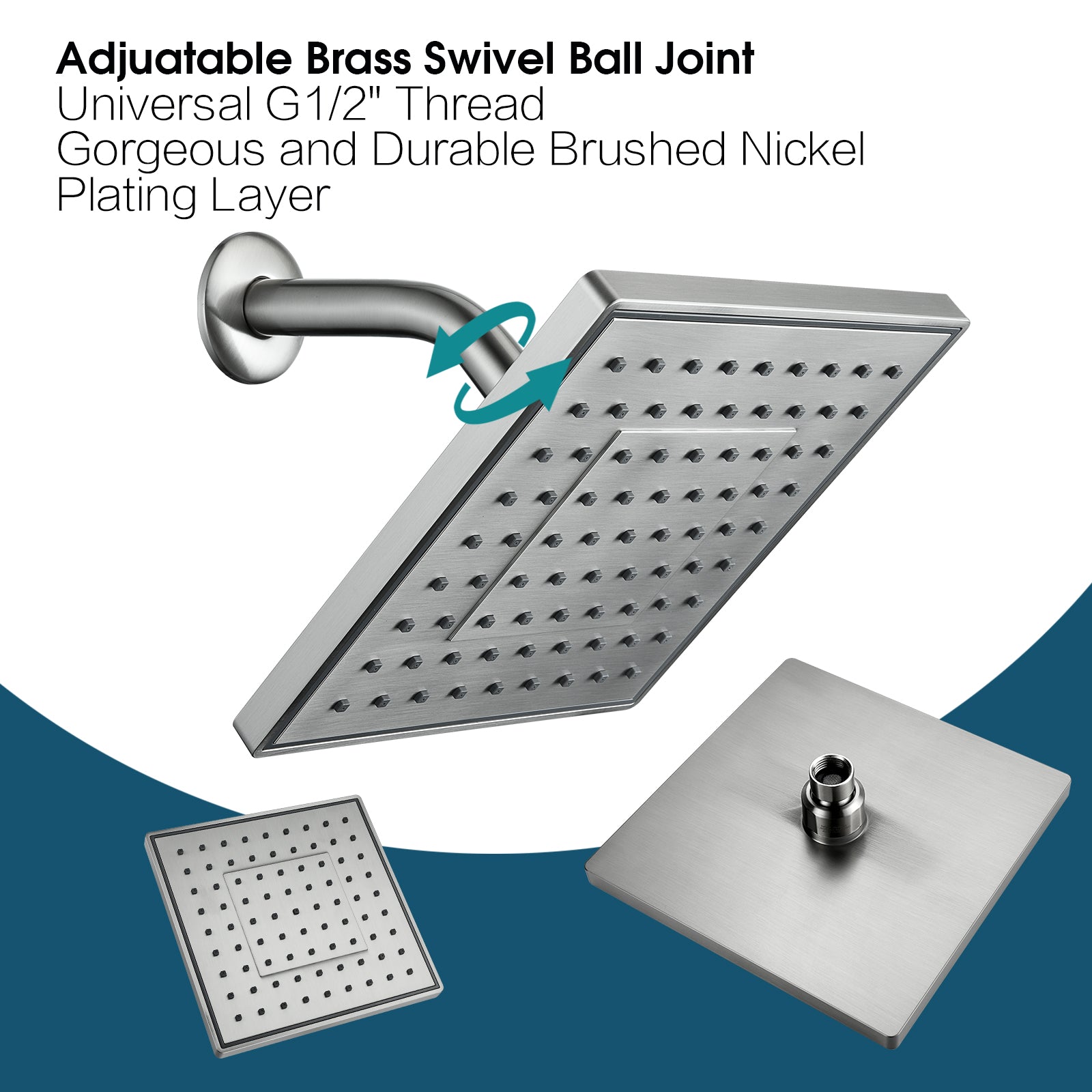 8 Inch Rainfall Shower Head with Angle Adjustable