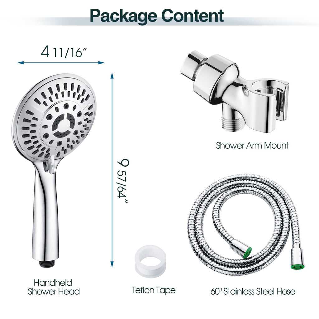 High Pressure 9-Spray Handheld Shower Head Set with Hose and Shower Arm Mount