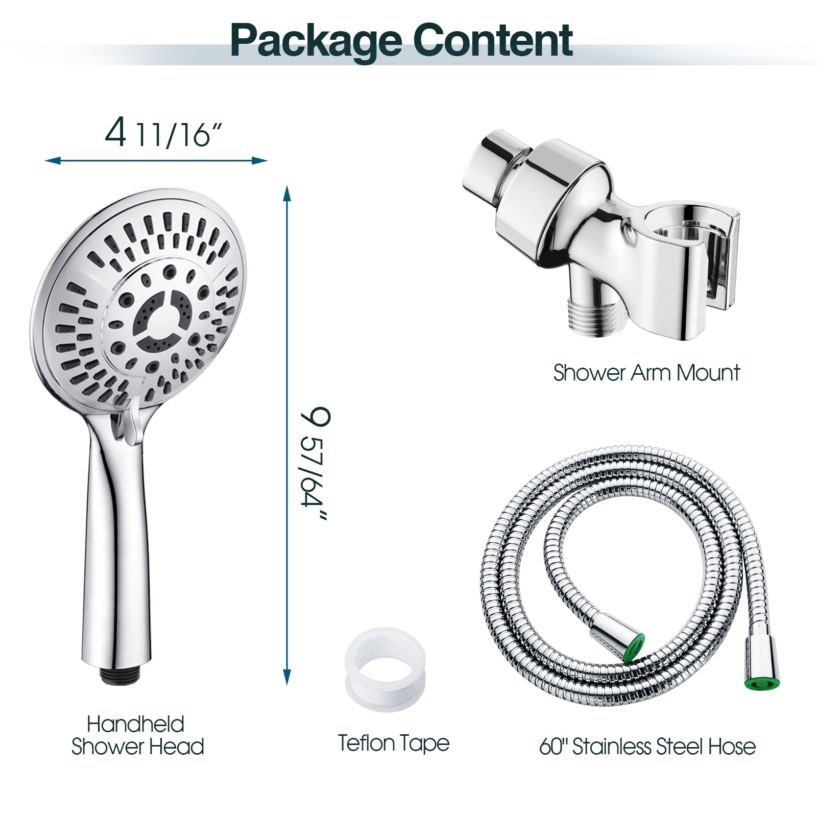 High Pressure 9-Spray Handheld Shower Head Set with Hose and Shower Arm Mount