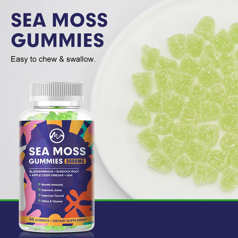 Sea Moss Gummies - 60 Gummies - Made with Bladderwrack & Burdock Root - Seamoss Supplement for Thyroid, Energy, Immune Support