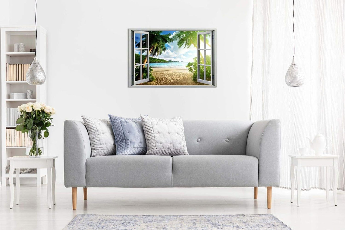 Beach Sunset View 3D Window Effect Canvas Wall Art Picture Print (30X20), Bedroom
