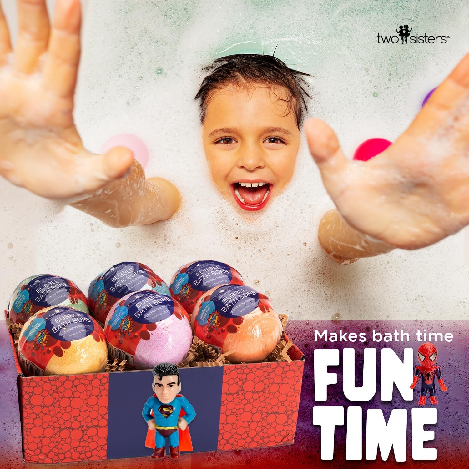 Superhero Bath Bombs for Kids with Surprise Toys inside (6 Pack) - Large Bubble Bomb Fizzies for Boys, Girls, & Toddlers - Fruity Scents, Relaxing Aromas, Made in USA, Birthday Gift by