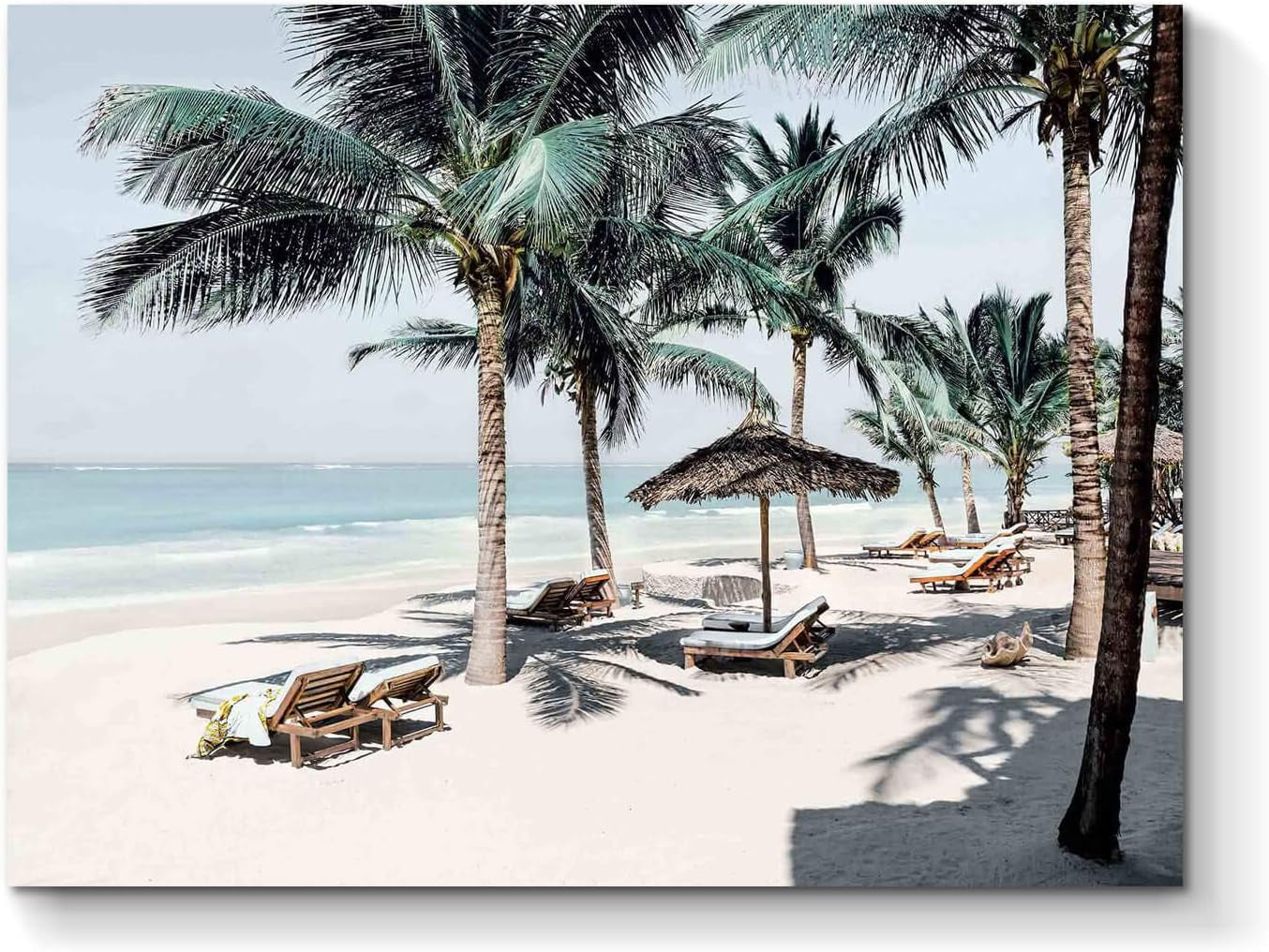 Beach Canvas Picture Wall Art: Modern Tropical Seascape Themed “ Palm Tree on the Beach” Photographic Print on Canvas for Living Room (24''W X 18''H, Multiple Sizes)