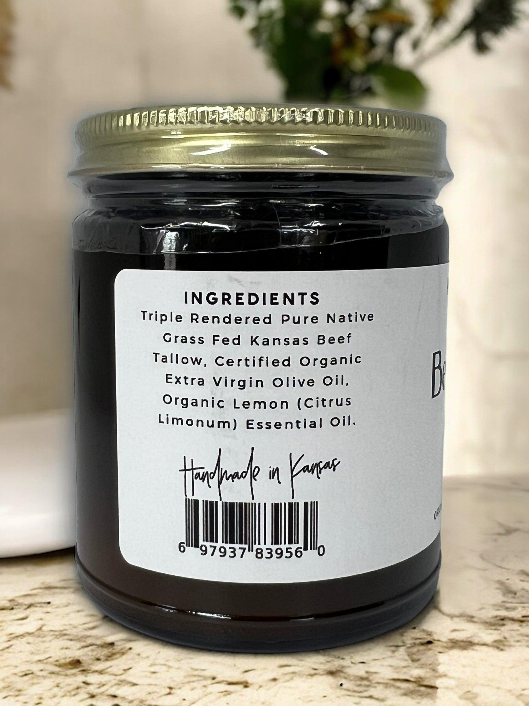 Grass Fed Beef Tallow Balm - 8 oz - Grown and Made in USA - Organic Grass Fed and Finished Tallow - Moisturizing Skin Care