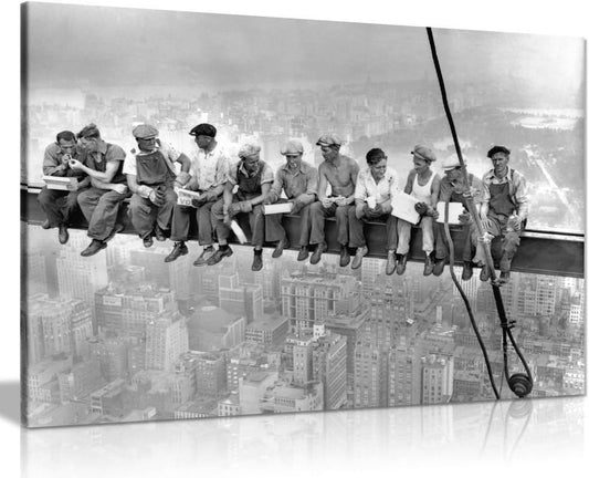 , Large Canvas, Framed, Modern Wall Art for Bedroom and Living Room, Quality Men at Lunch Picture Prints for Walls, New York Lunch ATOP a Skyscraper, Print for Special Occasions (12X8)