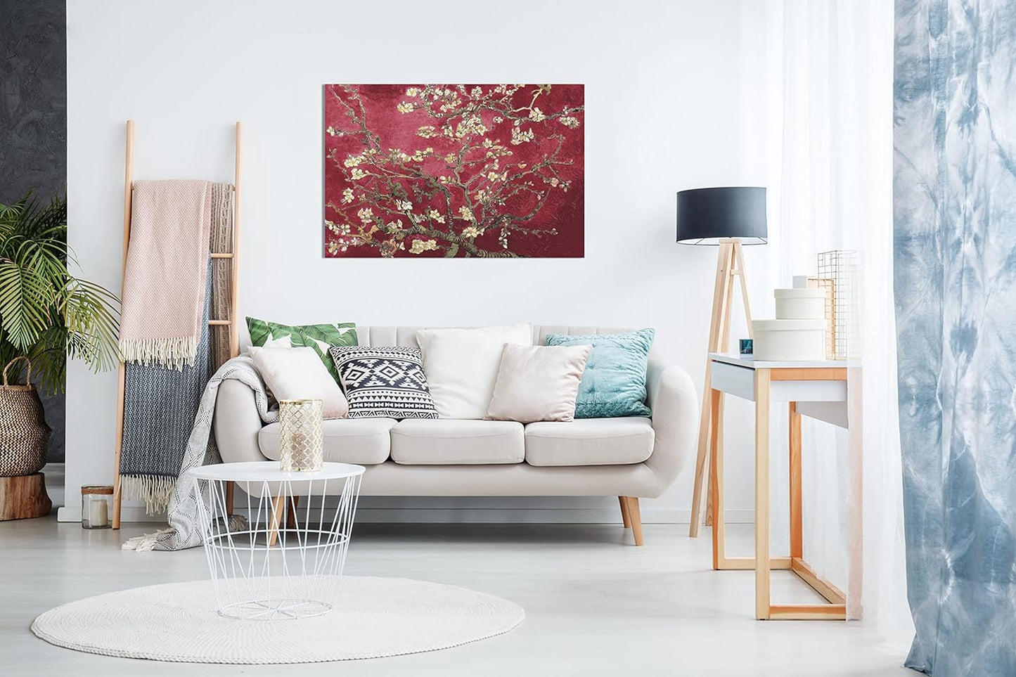 Floral Canvas Maroon Van Gogh Blossoming Almond Tree Canvas Wall Art Picture Print (12X8)