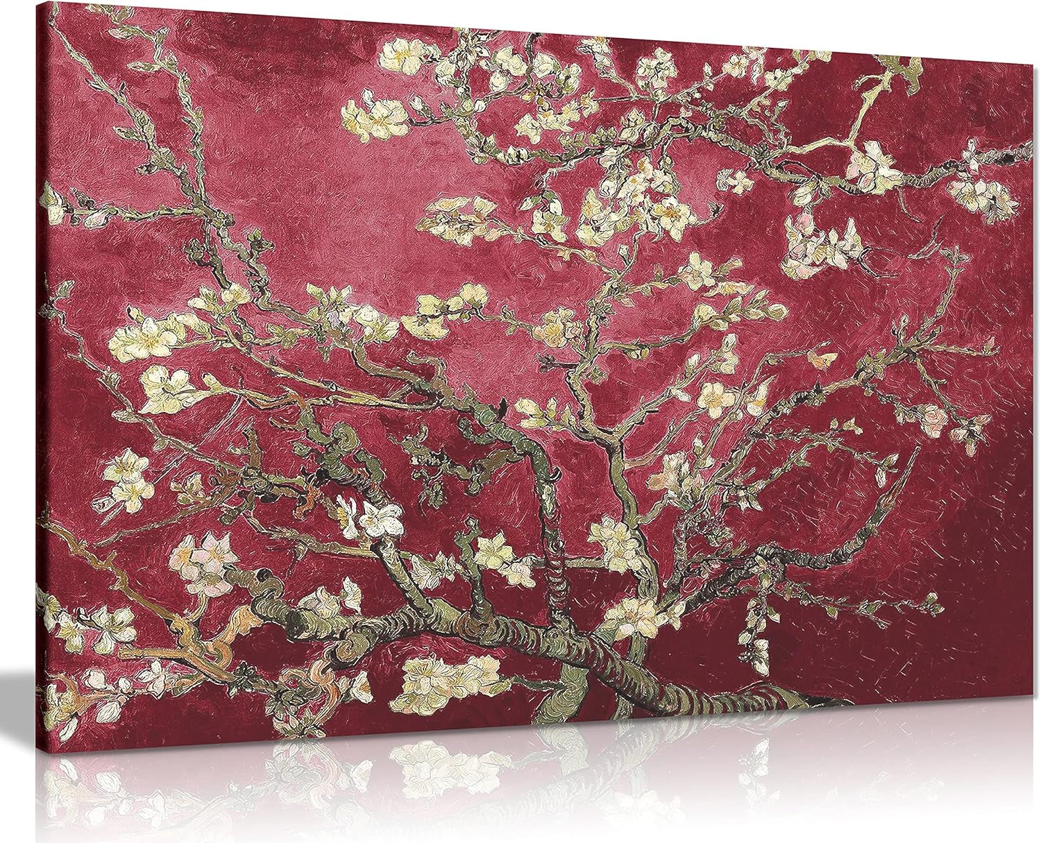 Floral Canvas Maroon Van Gogh Blossoming Almond Tree Canvas Wall Art Picture Print (12X8)