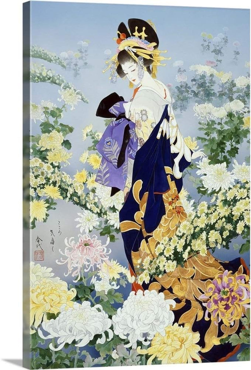 Kiku Canvas Wall Art Print by Haruyo Morita, Figurative, Traditional, Home Decor, Beauty, Figurative Artwork, 24" X36In