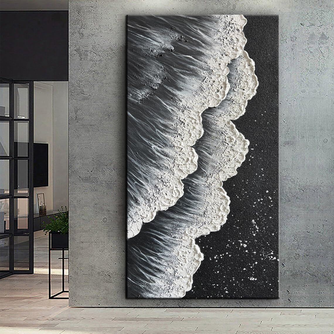 - Oil Painting on Canvas Texture Black and White Ocean Scenery Sandbeach 3D Oil Painting Hand-Painted Abstract Artwork Paintings Modern Home Decor Living Room Sofa Bedroom Dining Room Hanging Pictures Canvas Wall Art 24X48Inch