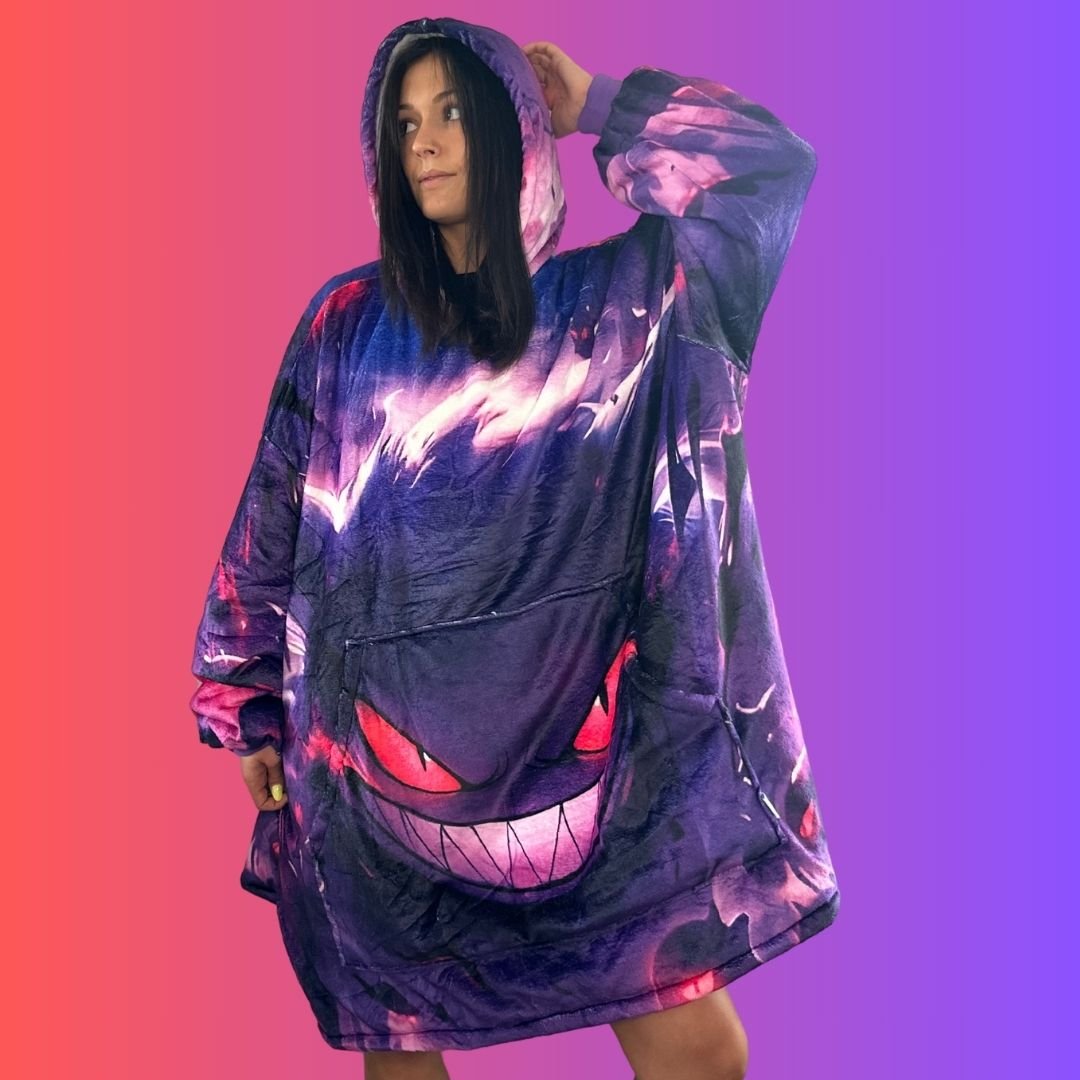 Gengar Wearable Blanket Hoodie for Kids & Adults