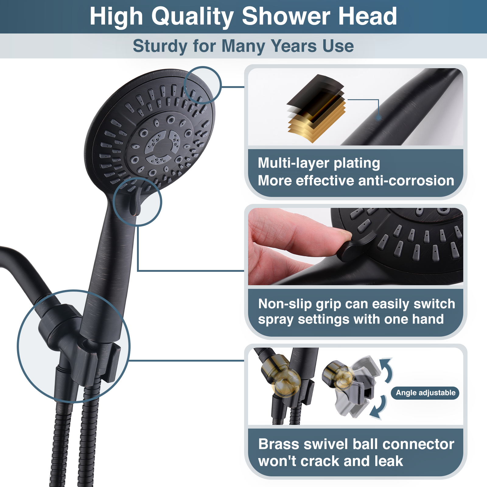 High Pressure 9-Spray Handheld Shower Head Set with Hose and Shower Arm Mount