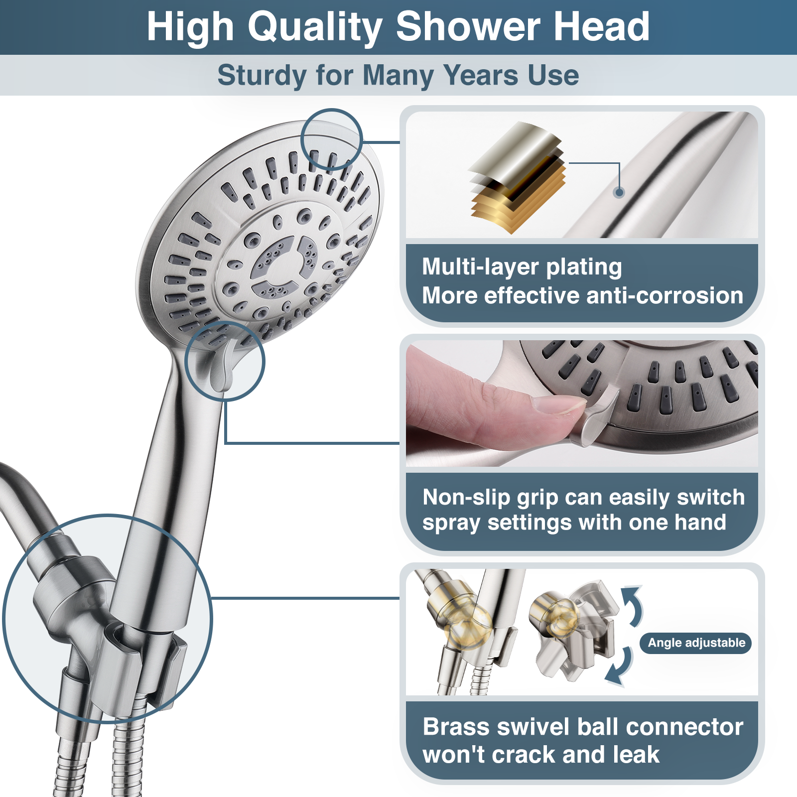 High Pressure 9-Spray Handheld Shower Head Set with Hose and Shower Arm Mount