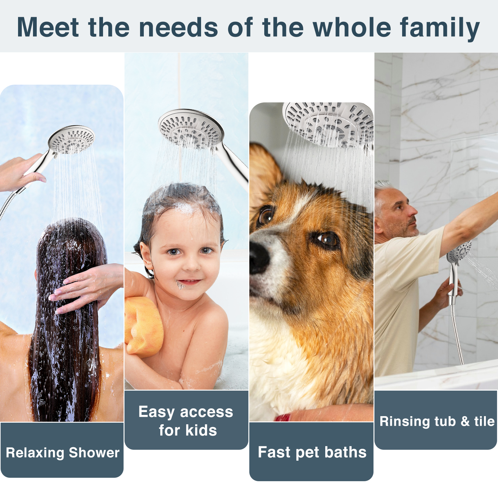 High Pressure 9-Spray Handheld Shower Head Set with Hose and Shower Arm Mount