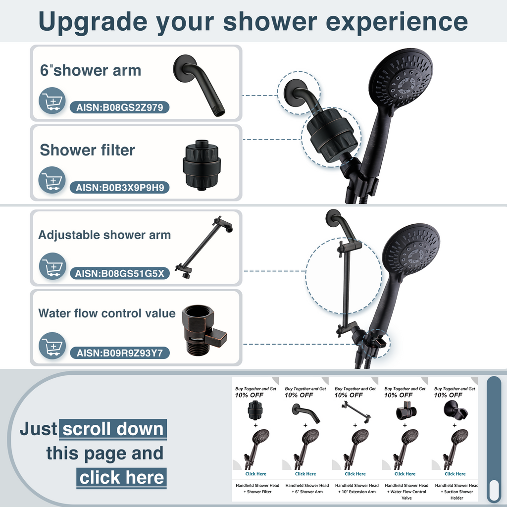 High Pressure 9-Spray Handheld Shower Head Set with Hose and Shower Arm Mount