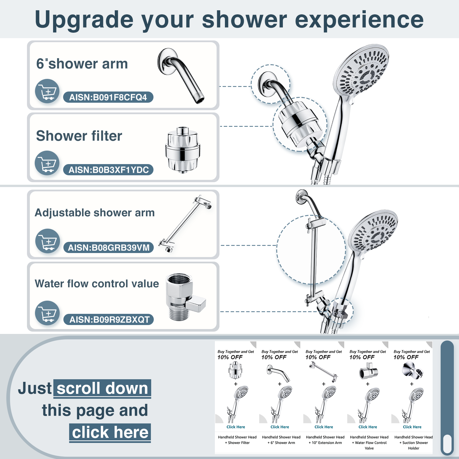 High Pressure 9-Spray Handheld Shower Head Set with Hose and Shower Arm Mount